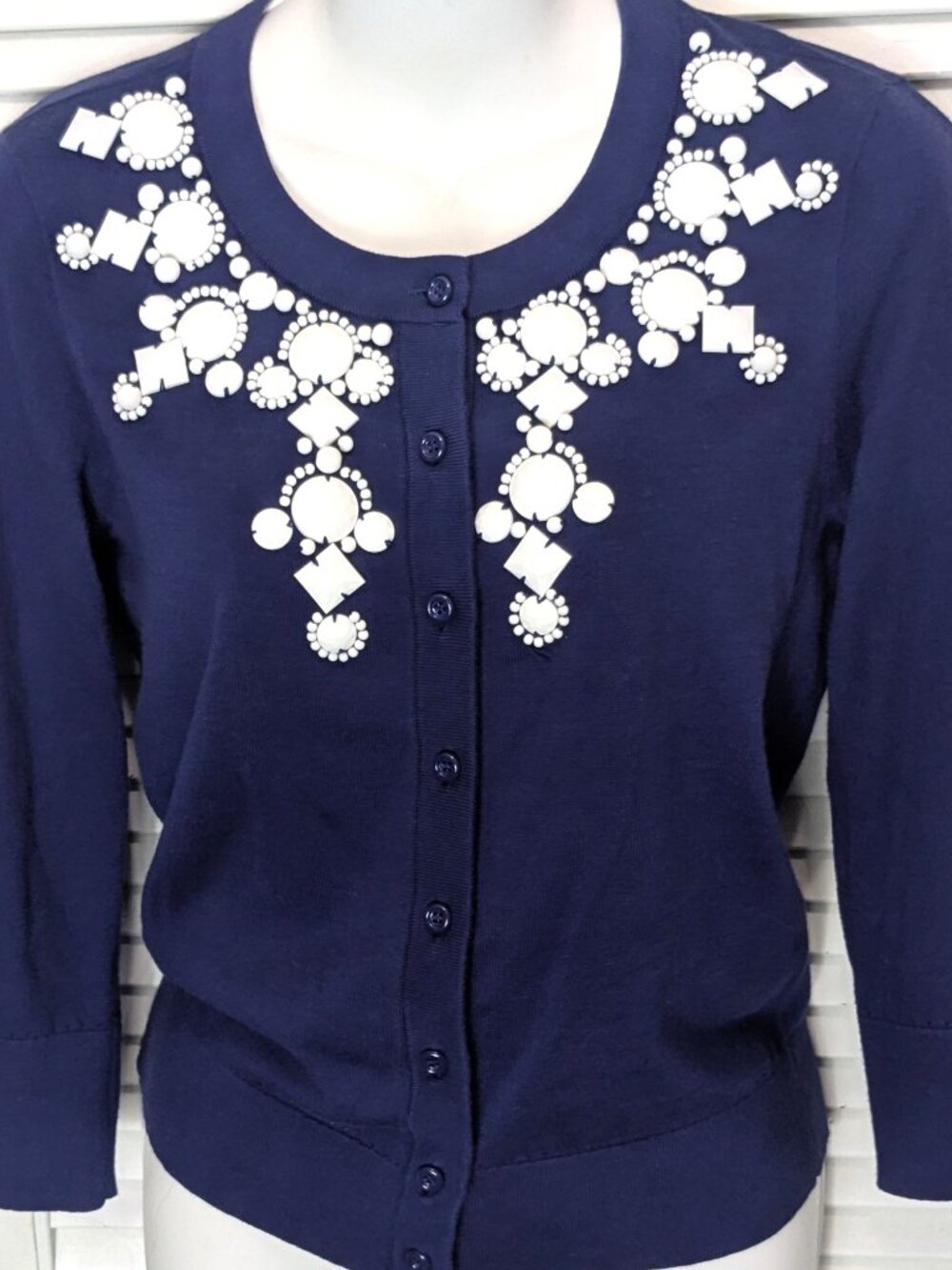 Kate Spade Cardigan Sweater Navy Blue Beaded Tula Lightweight size Small